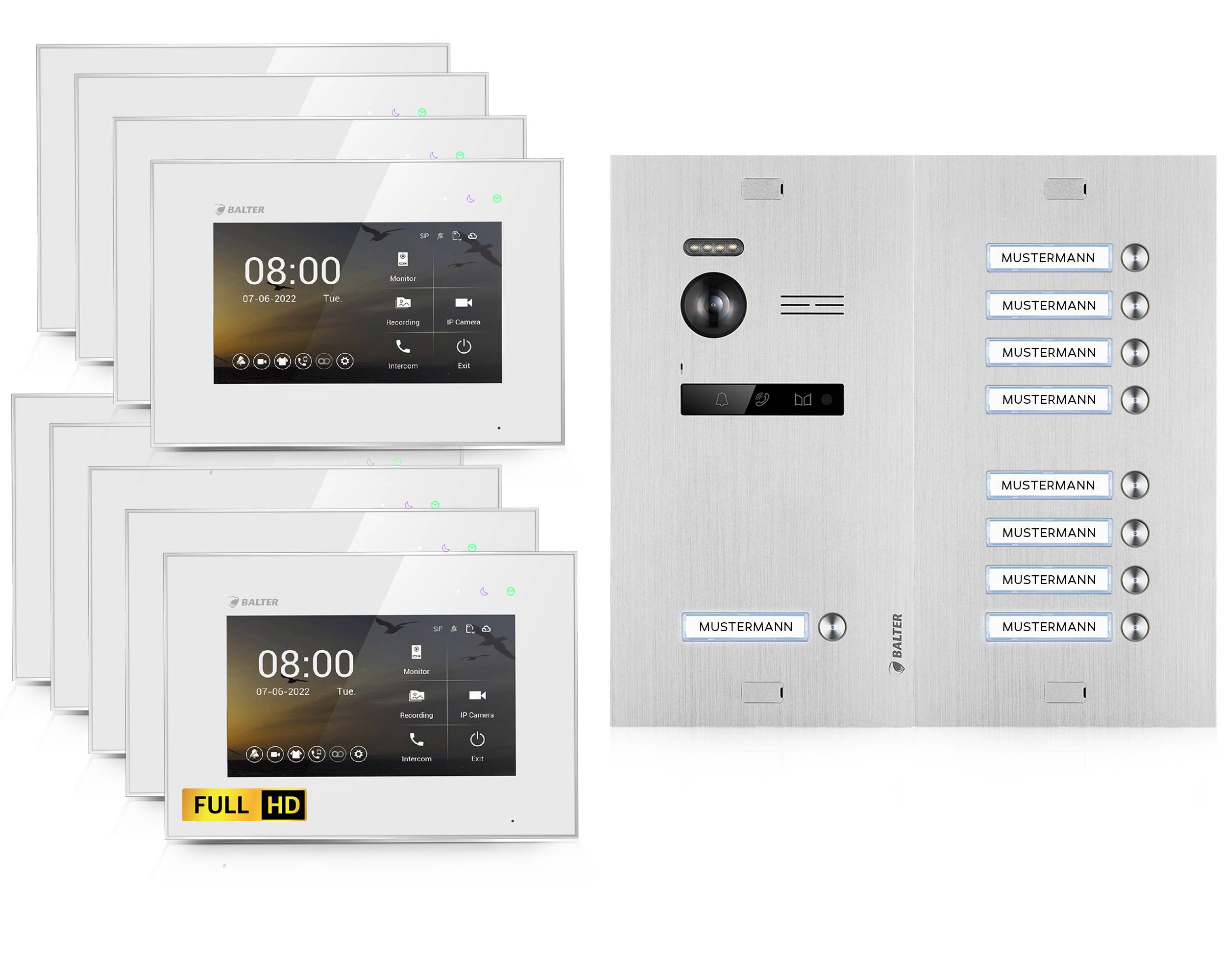 HD Video Türsprechanlage für 9 Familienhaus, 9x Monitor, Balter EVO HD