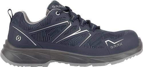 Blau-grauer Sportschuh mit strukturiertem Design, Schnürsenkeln und einer robusten Sohle.