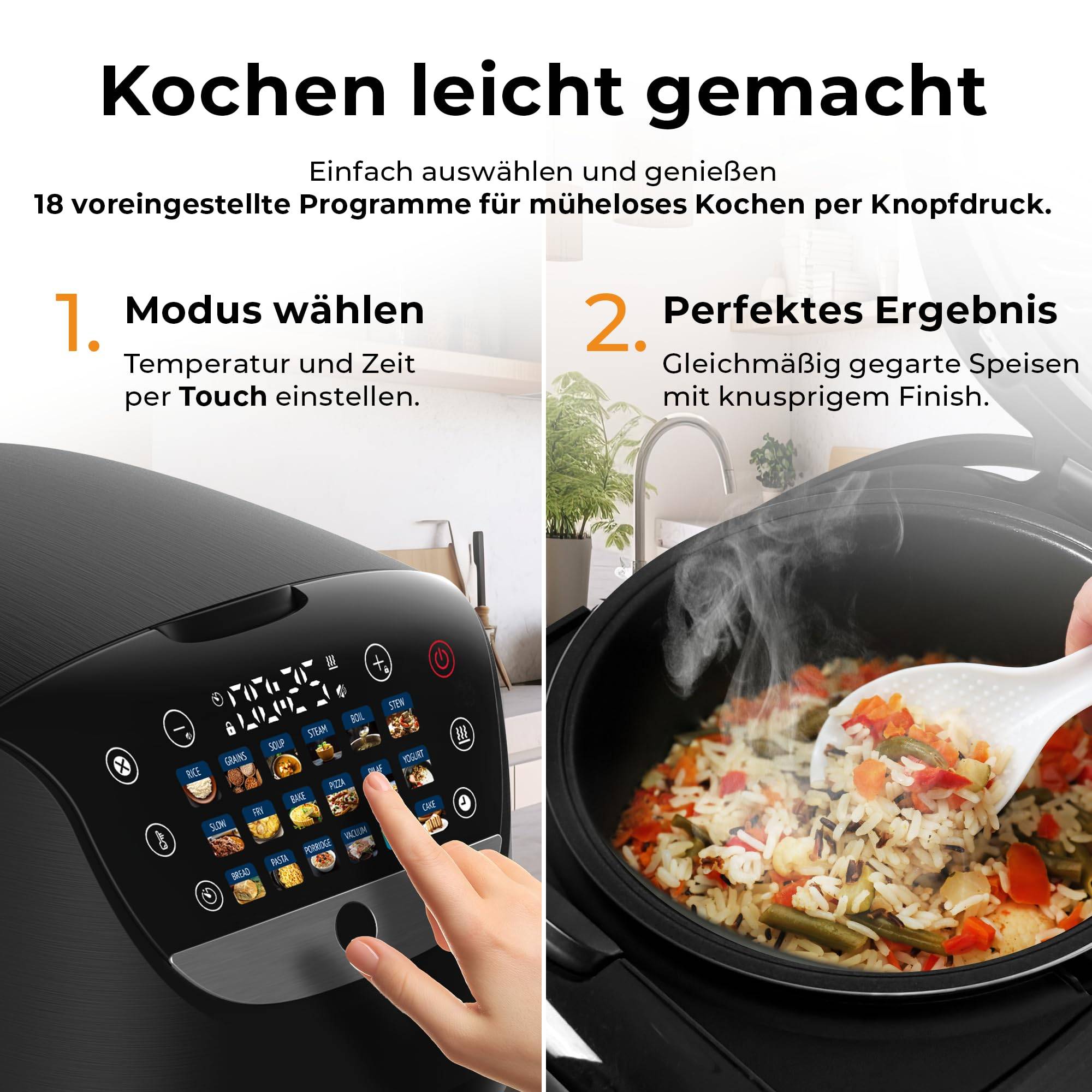 Balter MK-01 Reiskocher Multikocher mit 18 Programme, 4L Rice Cooker mit Fuzzy-Logic, Dampfgarer