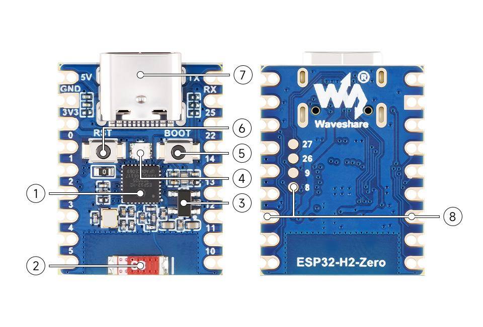 Waveshare ESP32-H2 Mini Dev Board, 96MHz, 4MB Flash, BLE, Zigbee Thread, USB-C - Auswahl: Mit Header