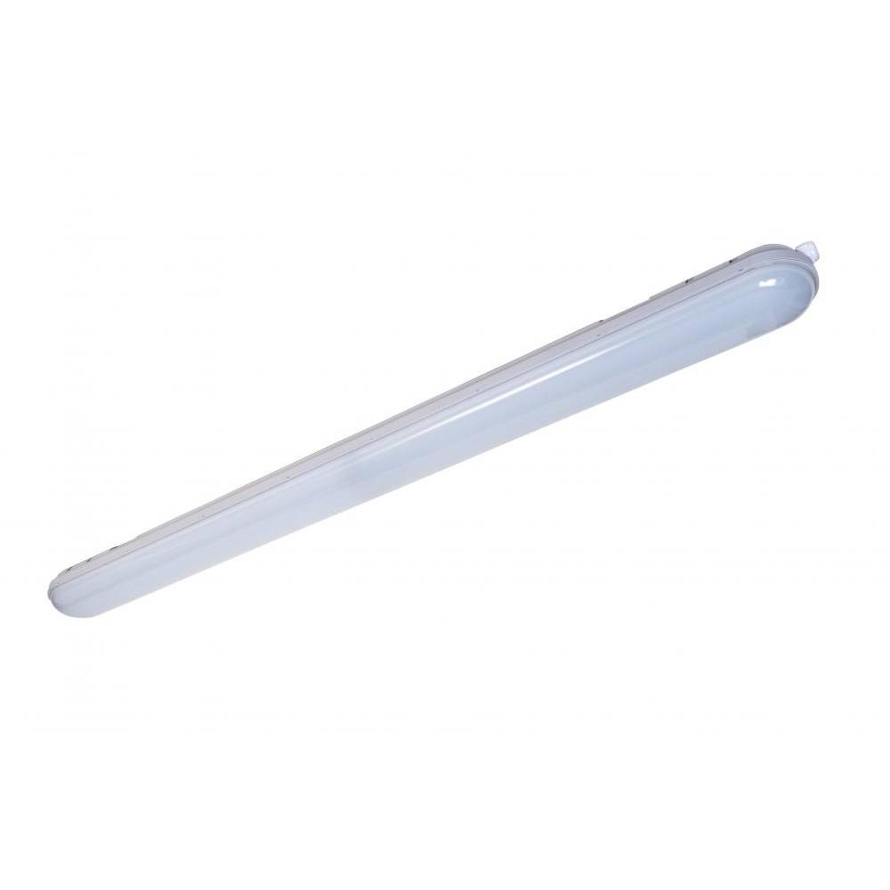 Eine Leuchtstoffröhre mit einer weißen, länglichen Armatur; verfügt über ein schlankes, modernes Design, geeignet für Innenbeleuchtung.