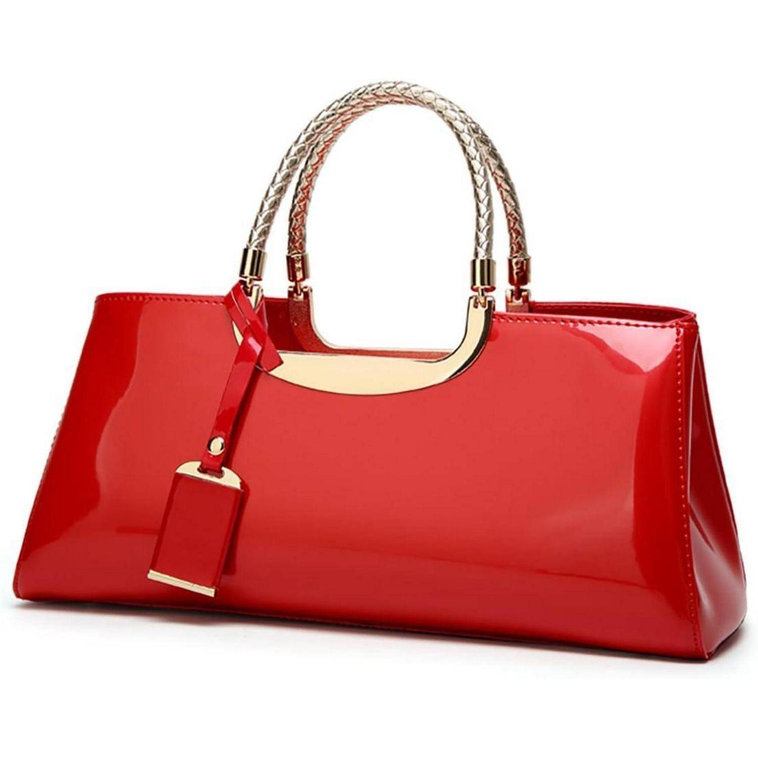 Damen Handtasche PU-Lackleder Henkeltasche Abendtasche Hochzeit_rot