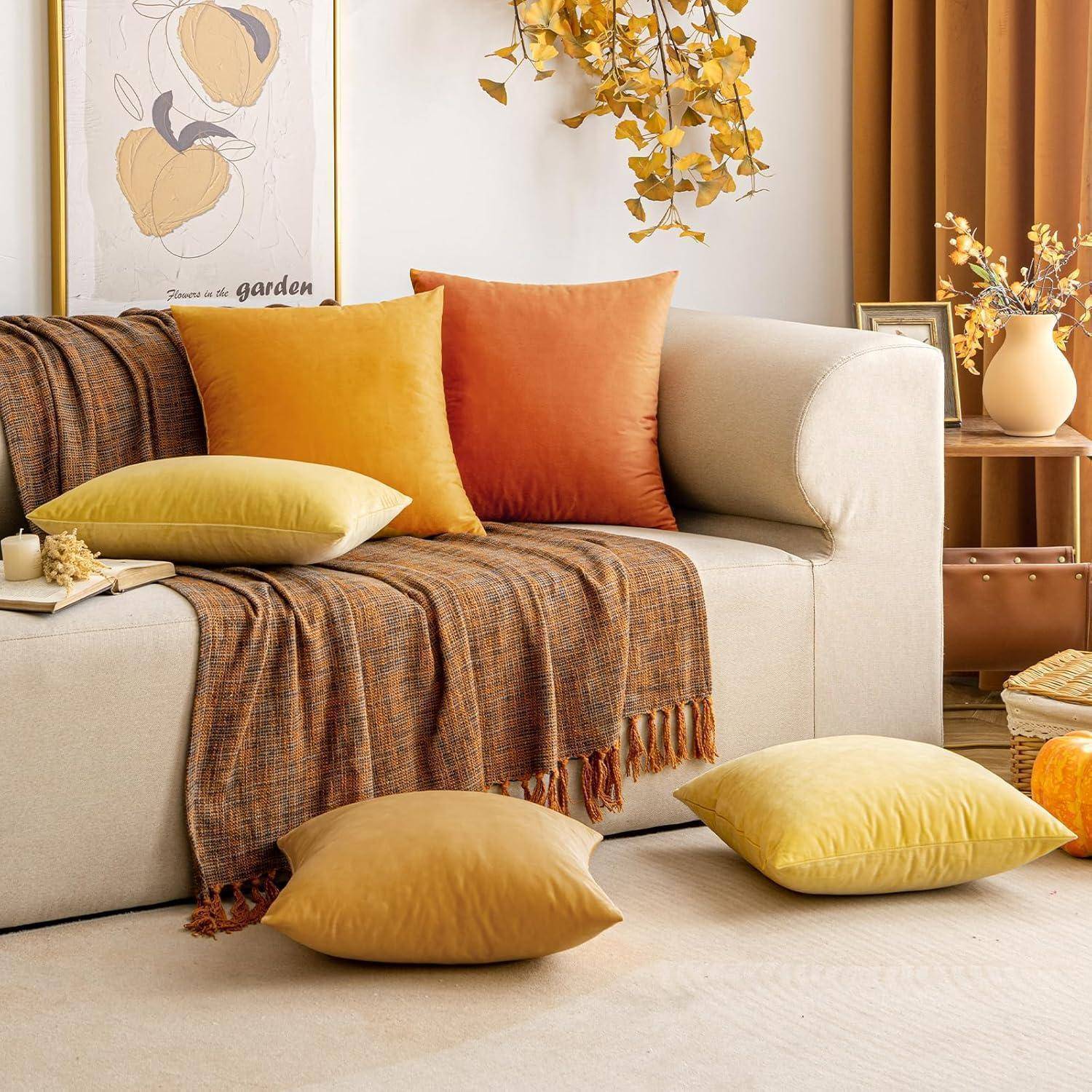 Samt Kissenbezug Herbst Dekorative 40x40cm Orangegelb 2er Set