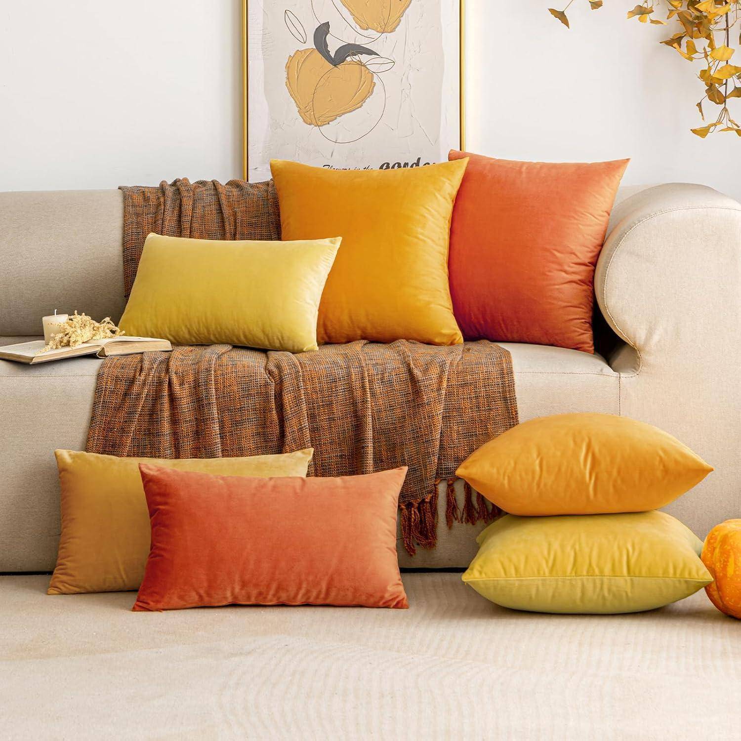 Samt Kissenbezug Herbst Dekorative 40x40cm Orangegelb 2er Set