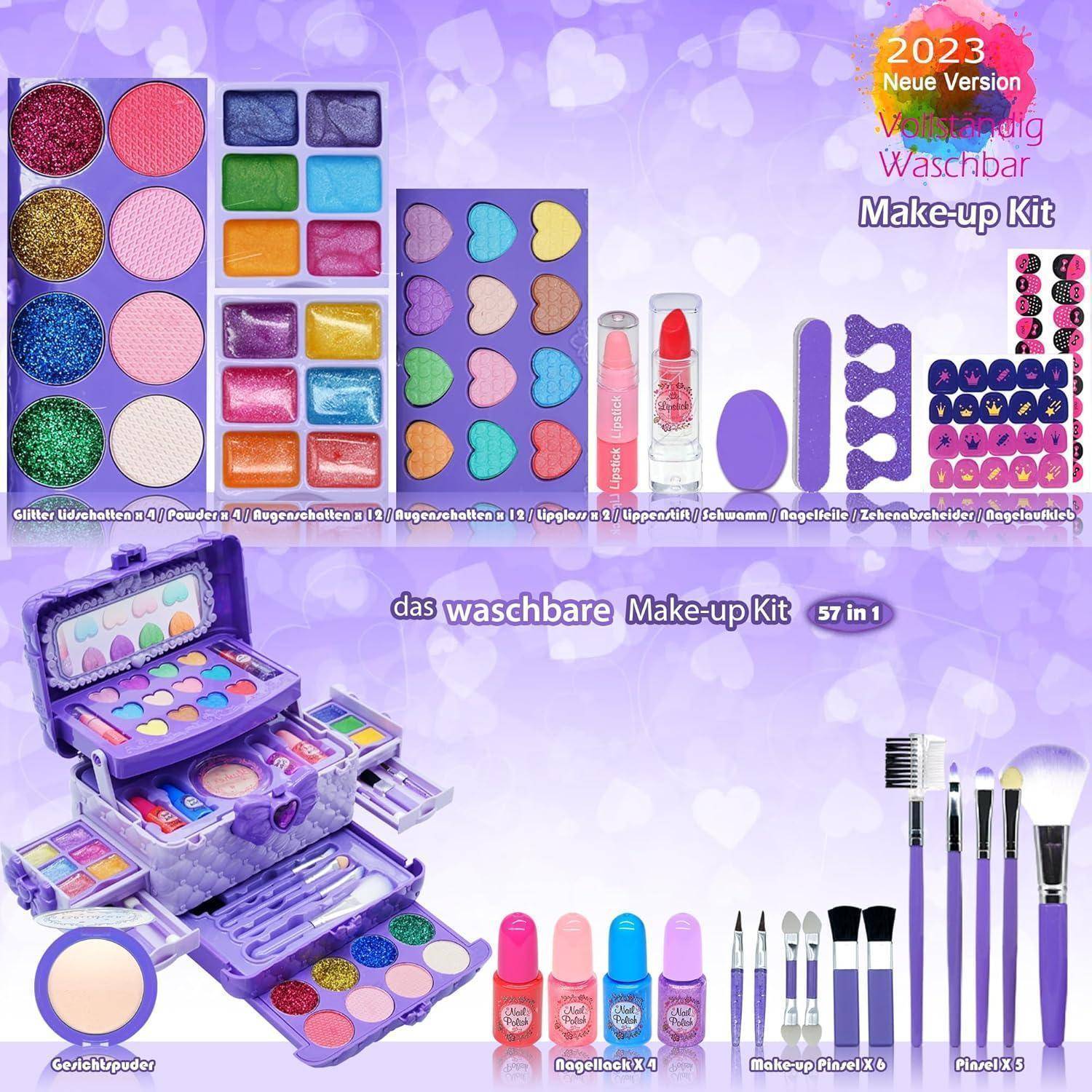 Kinderschminke Mädchen Make Up Set Schminkkoffer für Mädchen 4-12Jahre