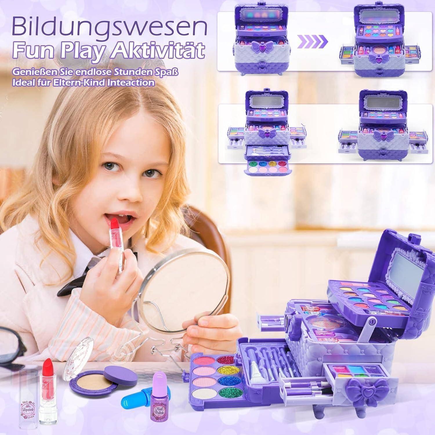 Kinderschminke Mädchen Make Up Set Schminkkoffer für Mädchen 4-12Jahre