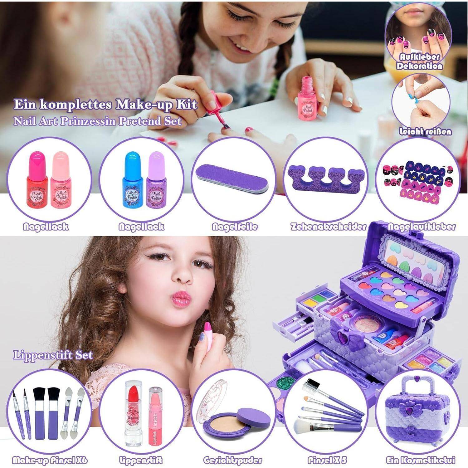 Kinderschminke Mädchen Make Up Set Schminkkoffer für Mädchen 4-12Jahre