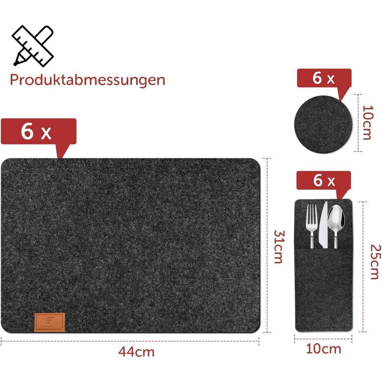 Tischsets Filz Abwaschbar Hitzebeständig Rutschfest 18er Set Anthrazit