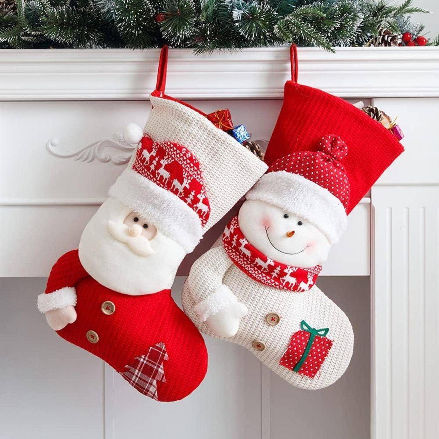 Große Weihnachtsstrümpfe Set Weihnachtsmann Schneemann Hirsch Deko