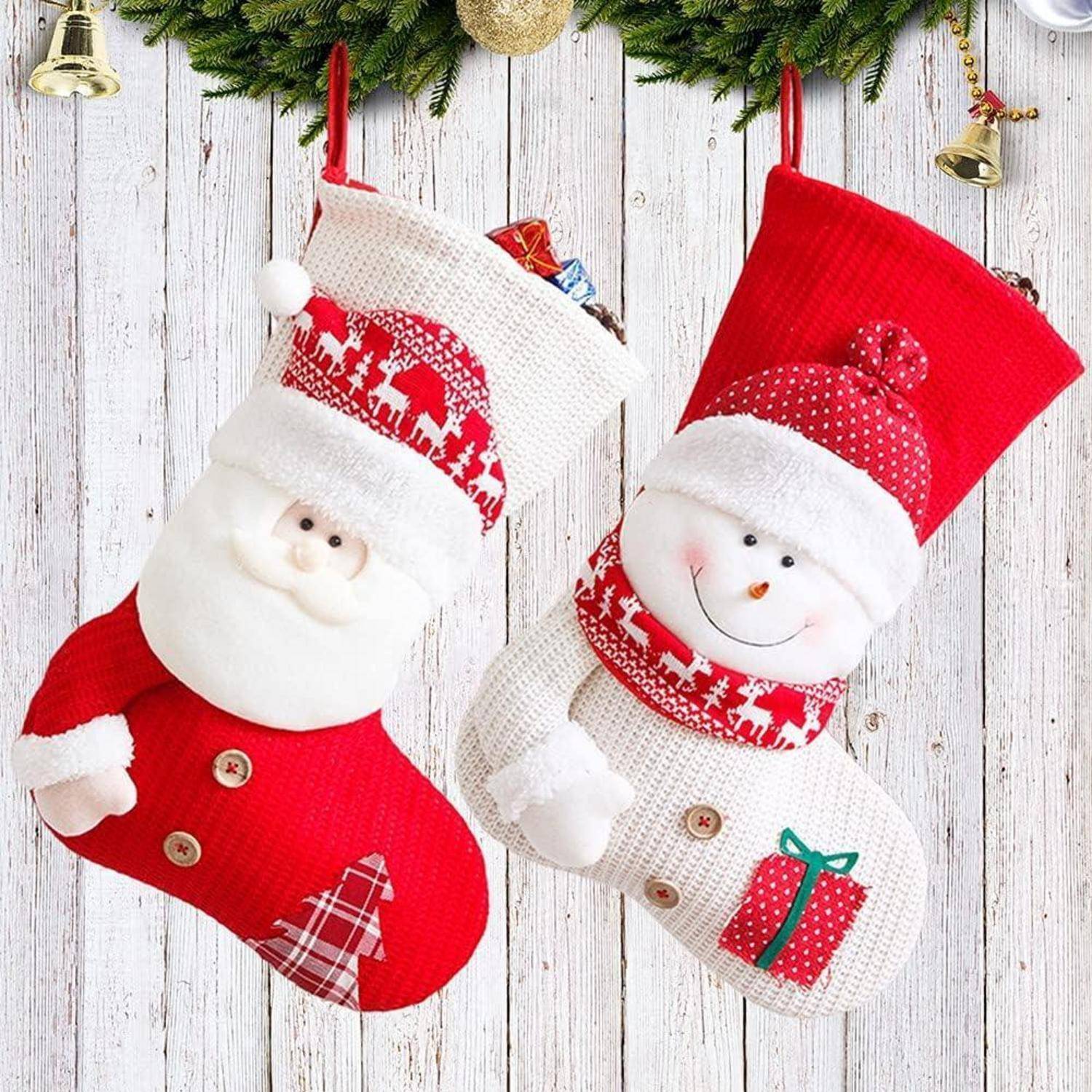Große Weihnachtsstrümpfe Set Weihnachtsmann Schneemann Hirsch Deko