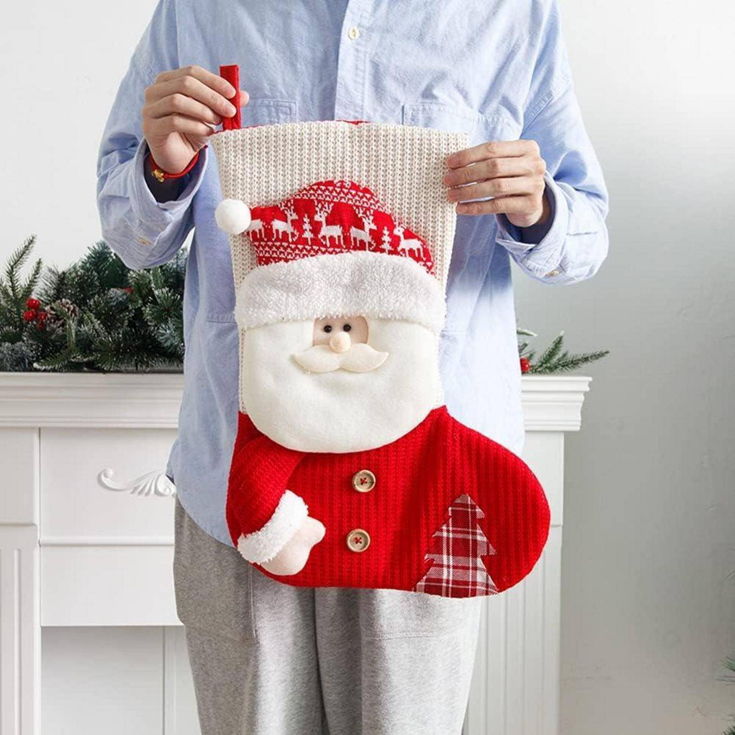 Große Weihnachtsstrümpfe Set Weihnachtsmann Schneemann Hirsch Deko