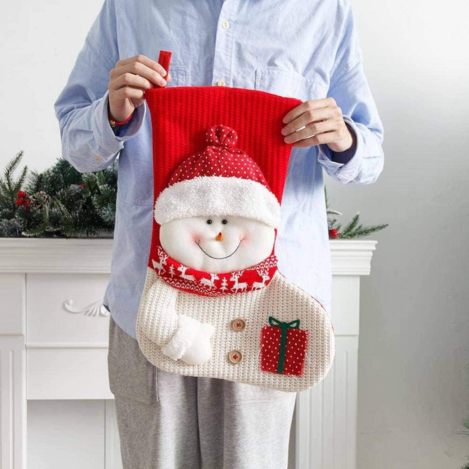 Große Weihnachtsstrümpfe Set Weihnachtsmann Schneemann Hirsch Deko