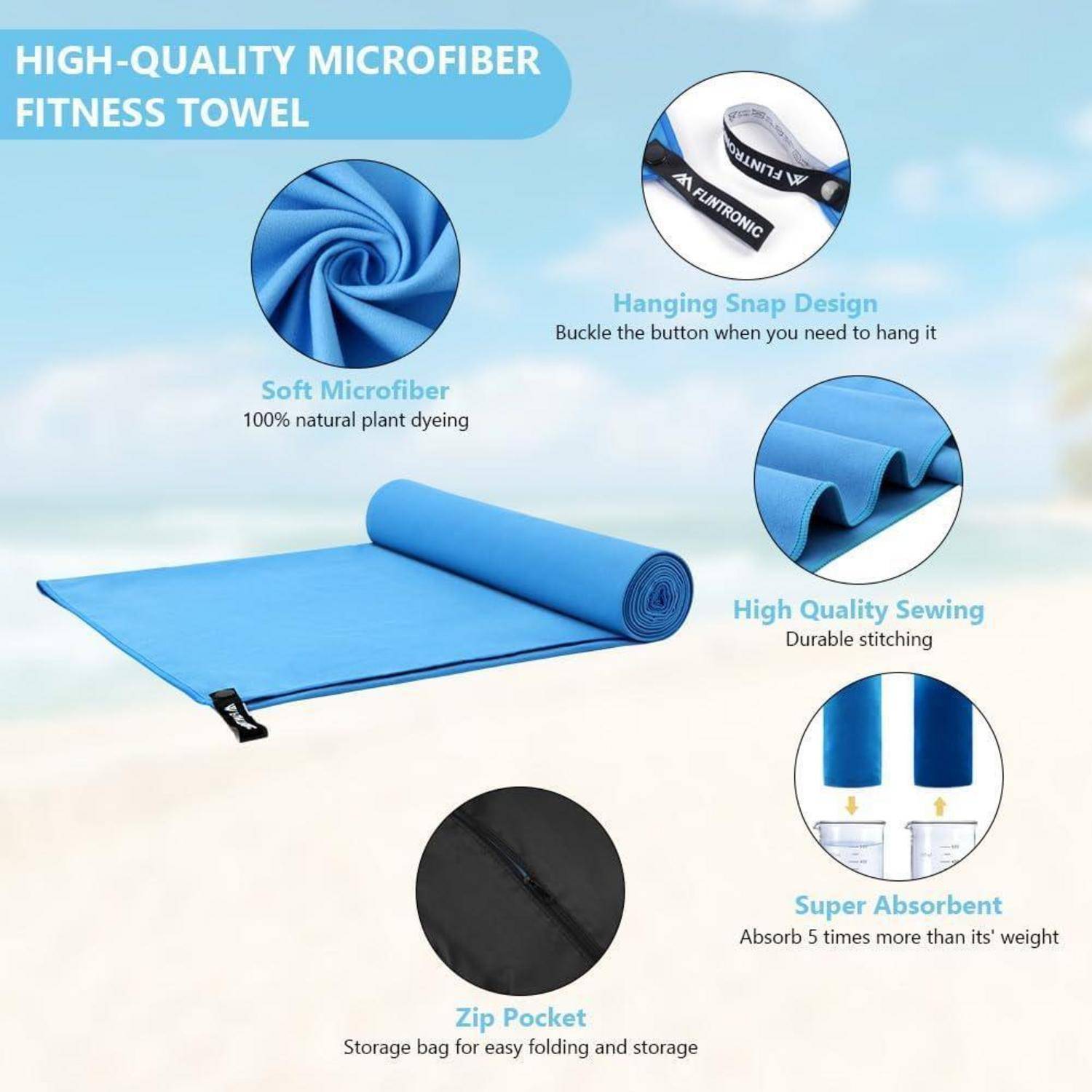Schnelltrocknendes Mikrofaser Handtuch 200x100cm Himmelblau Strand