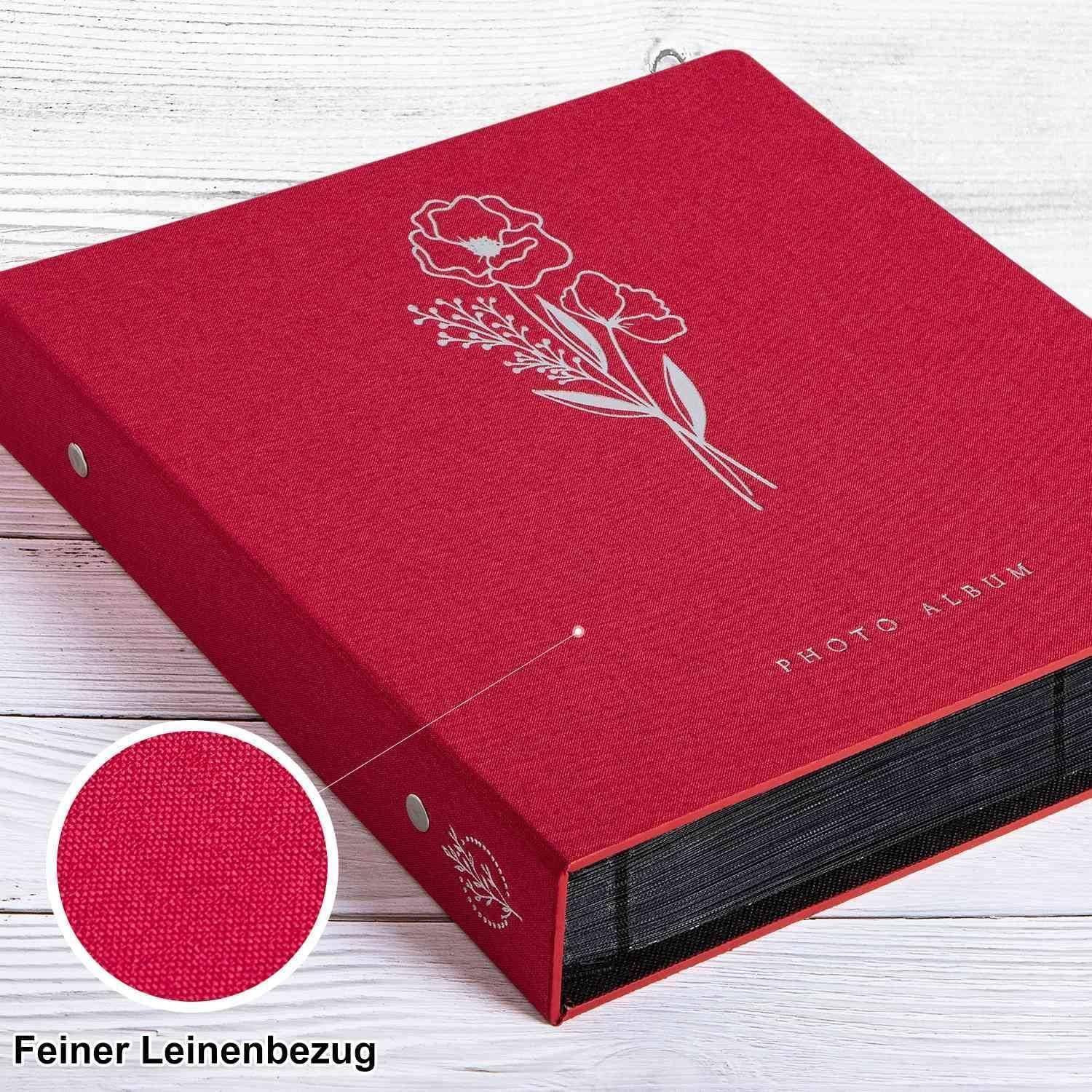 Fotoalbum 10x15cm 600 Fotos Leinen Einsteckalbum Rot