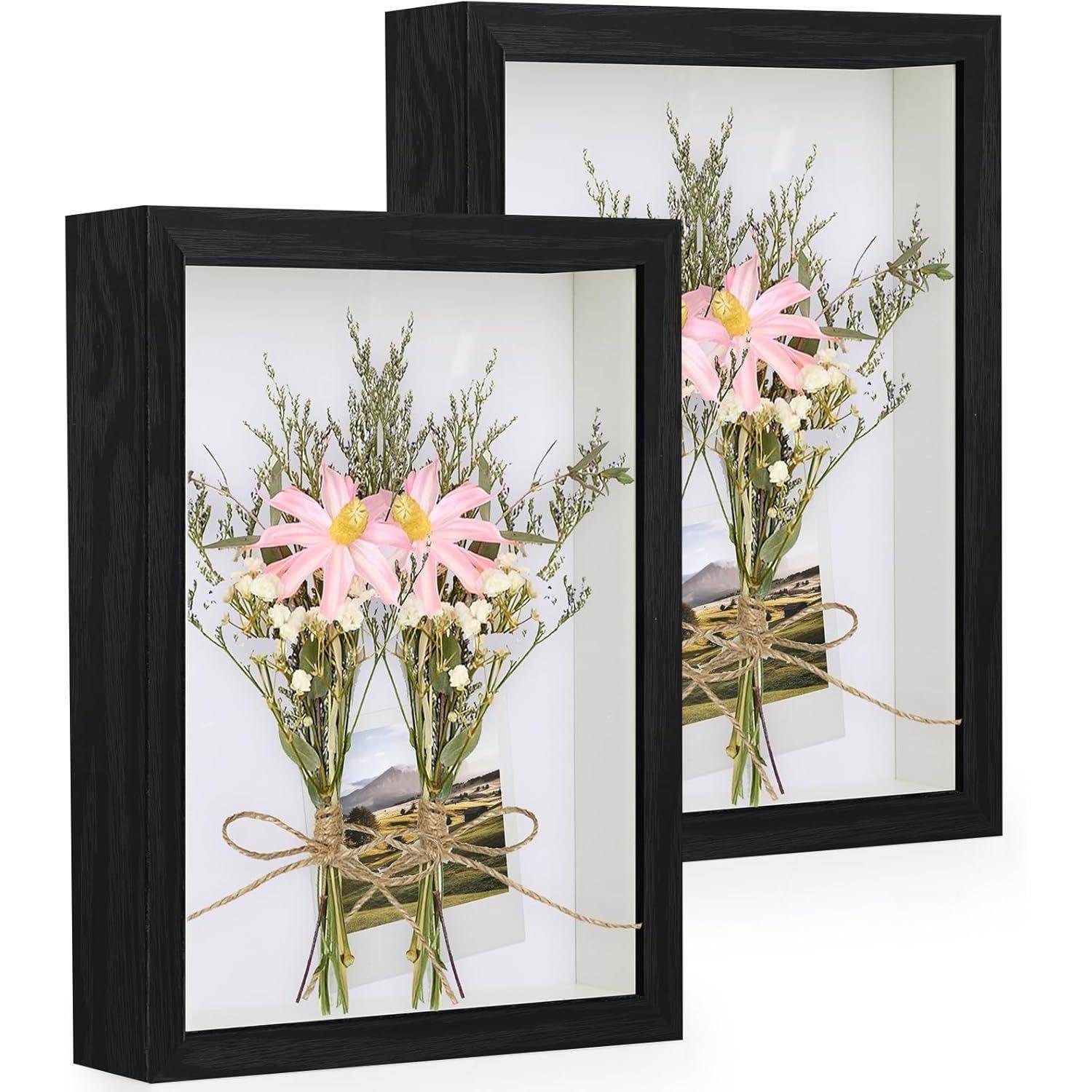 3D Bilderrahmen 20x30cm Echtglas Tischplatte Wand Schwarz 2er A4
