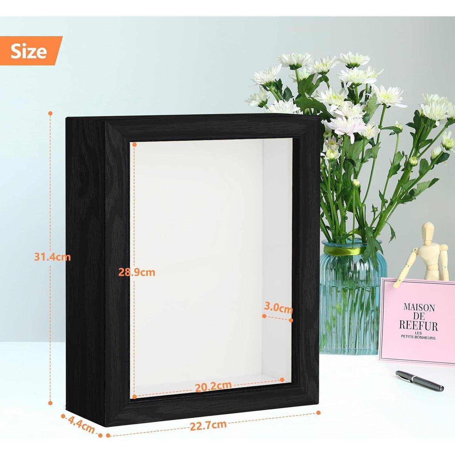 3D Bilderrahmen 20x30cm Echtglas Tischplatte Wand Schwarz 2er A4