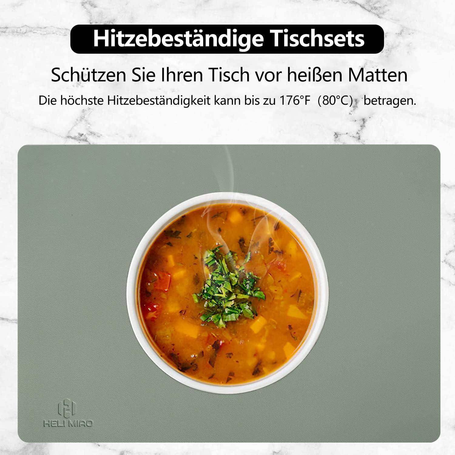 Hitzebeständige Tischsets mit Suppenschale. Schützt den Tisch bis zu 176°F (80°C).