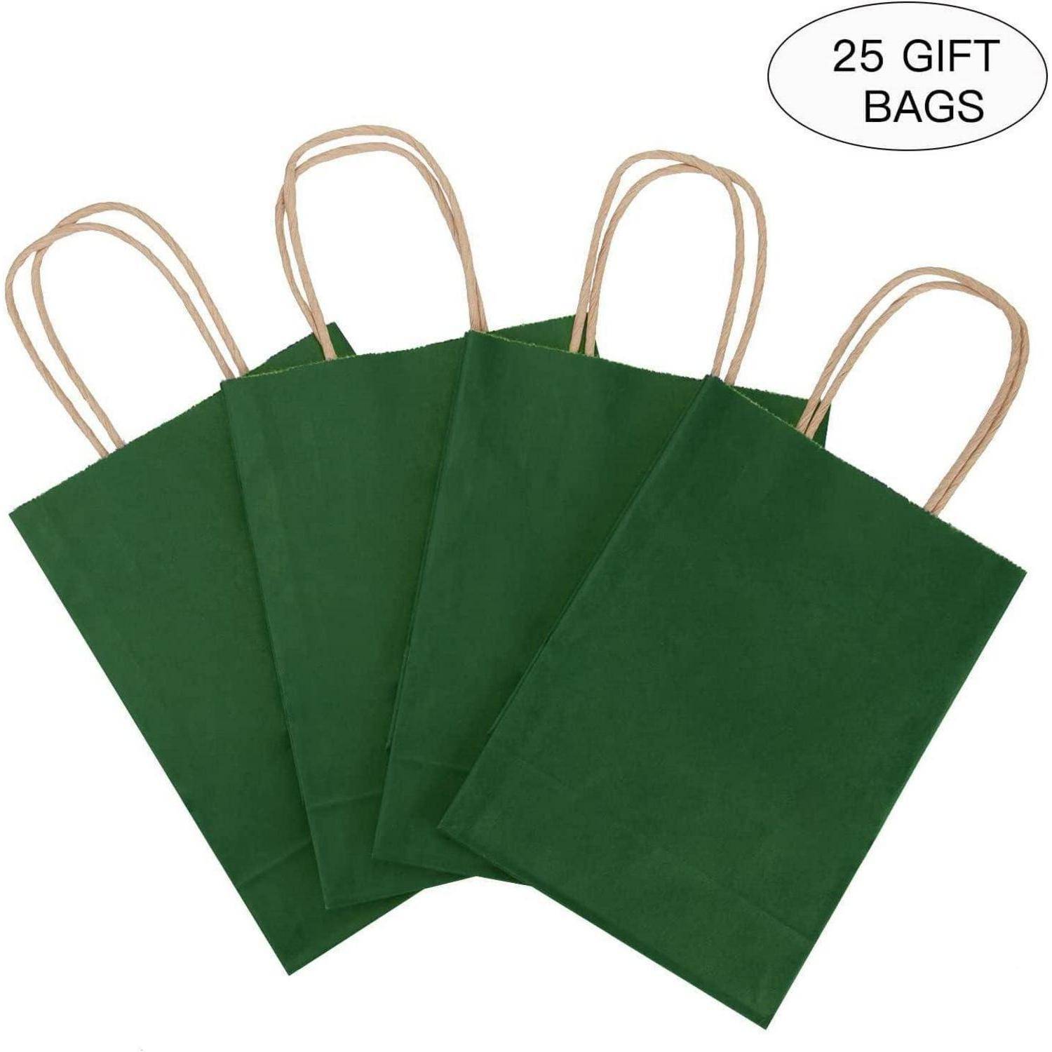 Papiertüten Kraft Geschenktüten Griffe 25er Grün 25,4 x 12,7 x 33 cm