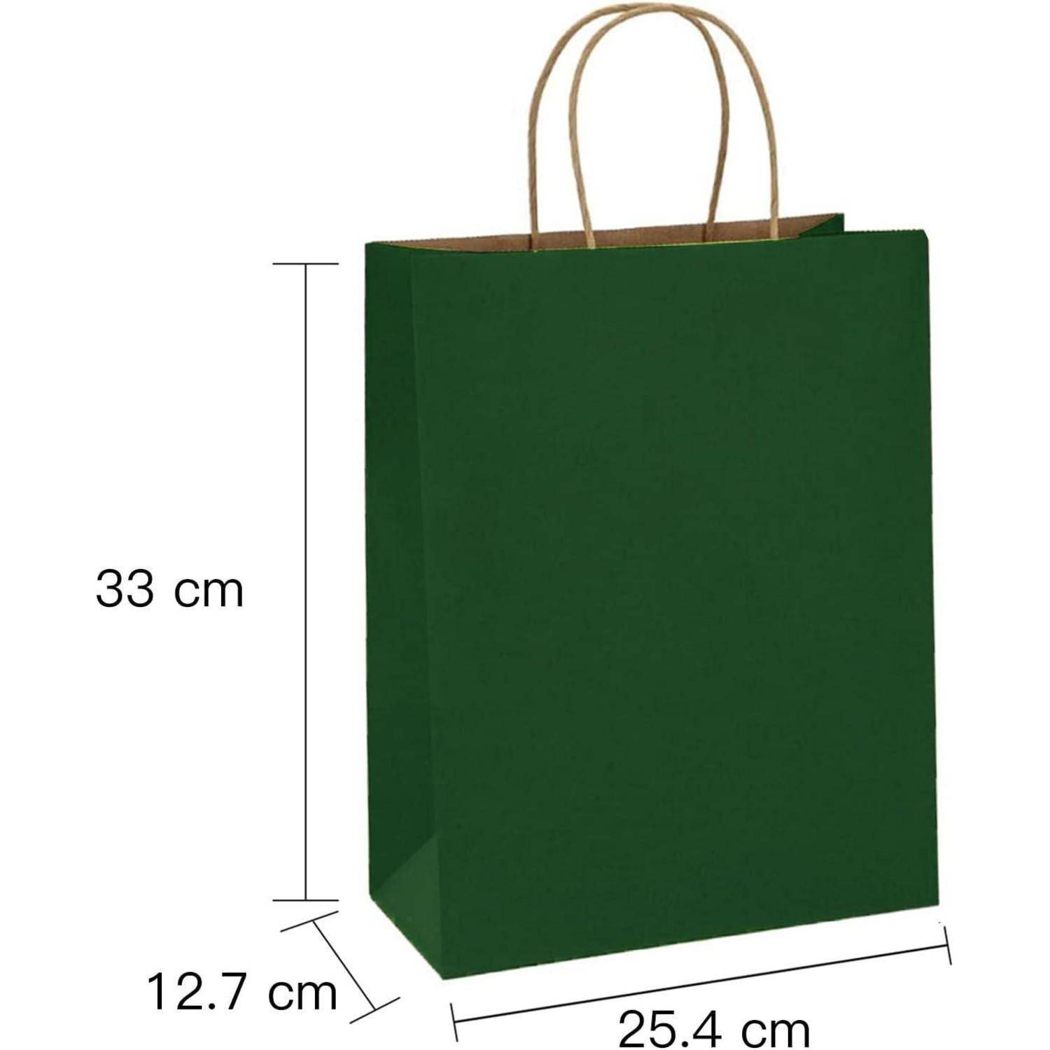 Papiertüten Kraft Geschenktüten Griffe 25er Grün 25,4 x 12,7 x 33 cm