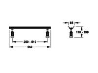 Deckenhalterung Abmessungen: 85 mm Breite, 110-150 mm Höhe. Verstellbare Länge 250-510 mm, Gesamtlänge 550 mm.