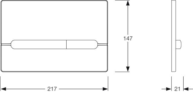 Eine technische Zeichnung eines rechteckigen Objekts mit Abmessungen: Breite 217 und Höhe 147, mit einer zentralen horizontalen Linie.