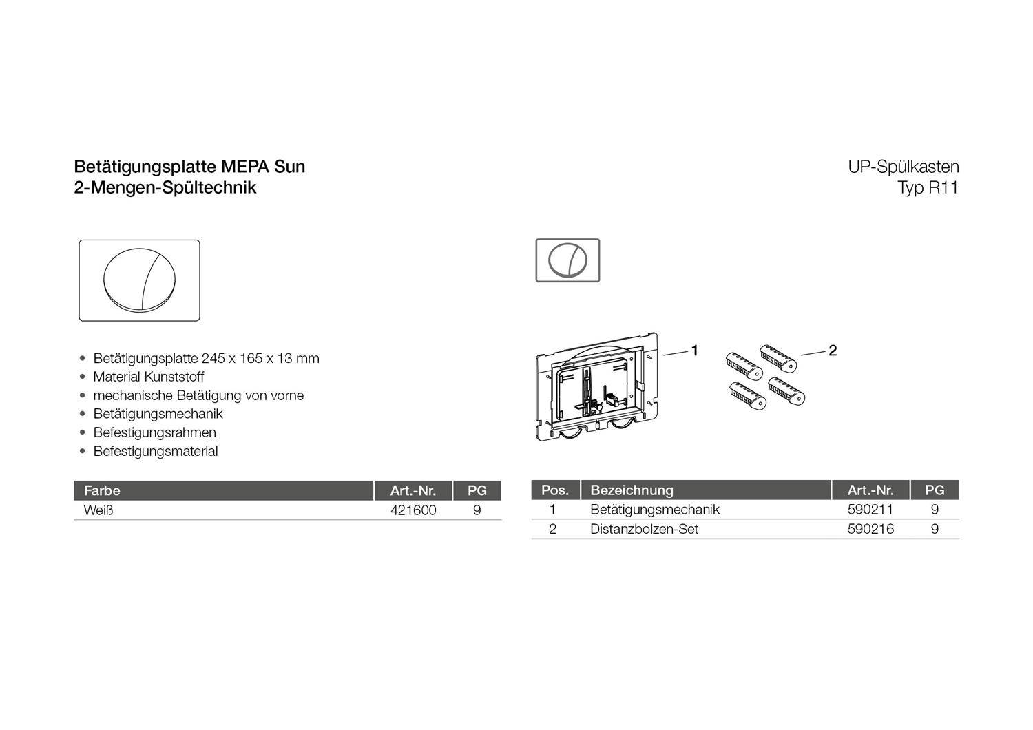 Plaque d'action MEPAsun pour R11 commande à 2 débits blanc