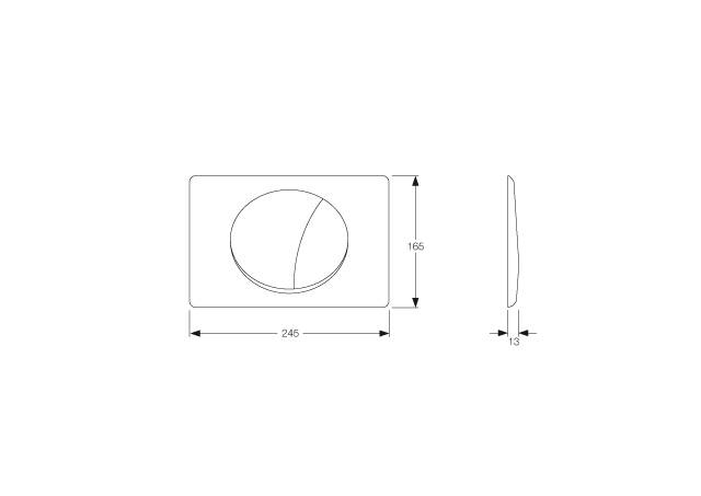 Diagramm einer rechteckigen Fläche mit einem zentralen kreisförmigen Element. Maße: 245 mm Breite, 165 mm Höhe, 13 mm Tiefe.