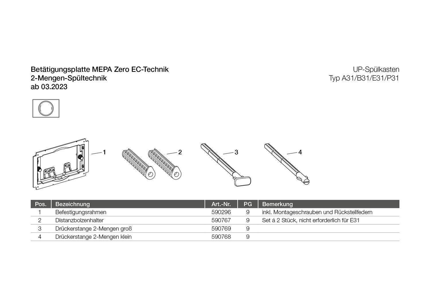 MEPAzero Betätigungsplatte für A31/B31/ E31, 2-Mengen, weiß