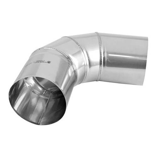 Ein glänzender, metallischer Ellbogen-Lüftungskanal, der einen Biegewinkel von 90 Grad zeigt.