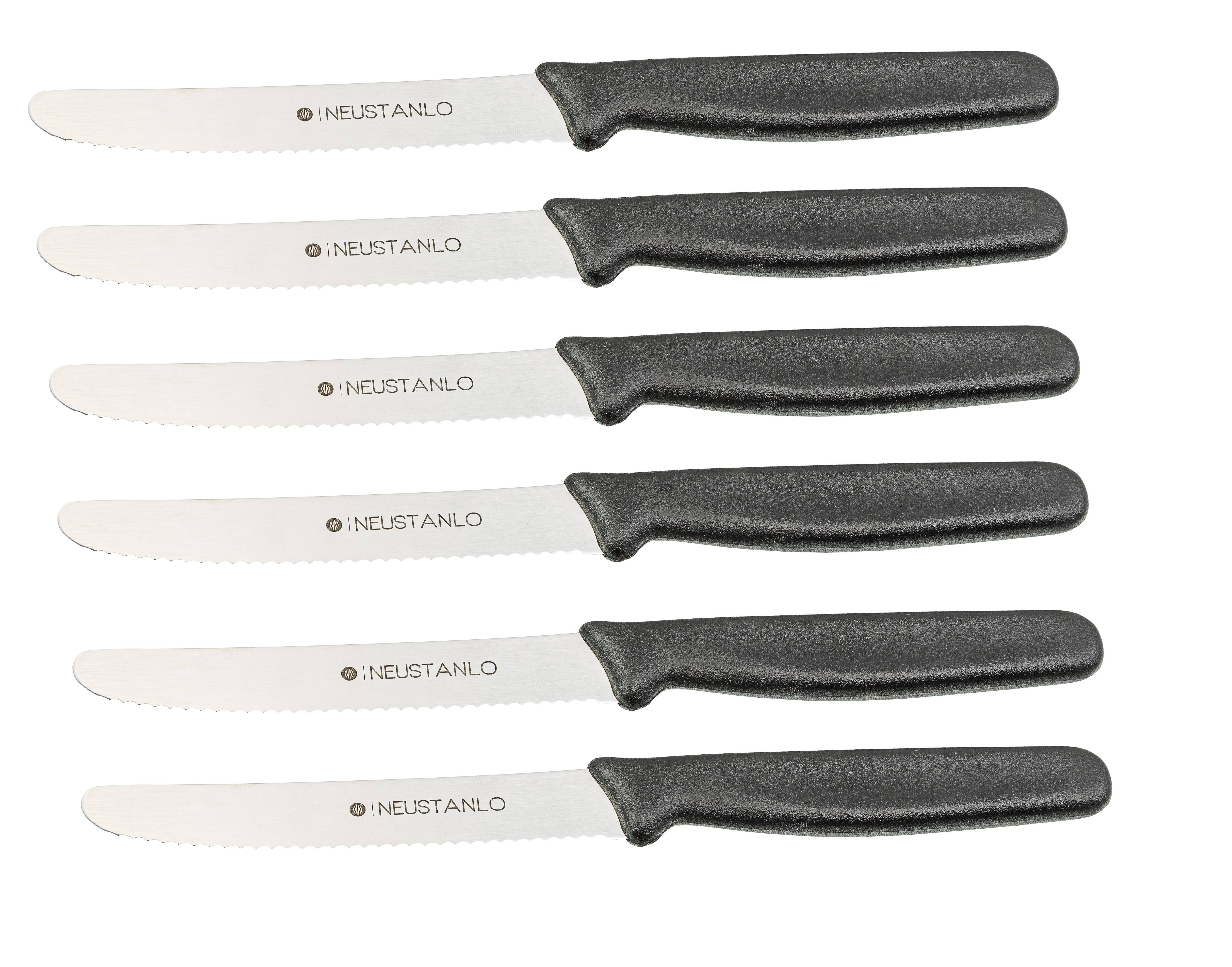 6 Stück Neustanlo Tafelmesser PP Schwarz mit Wellenschliff