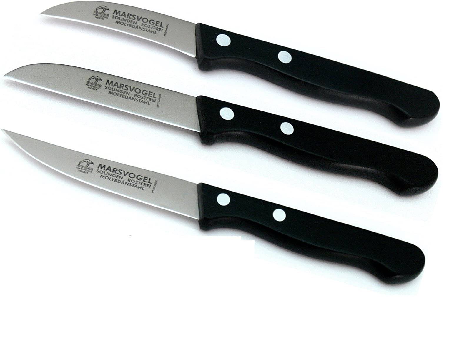 Schälmesser Set 3 tlg. POM Marsvogel Solingen # 91-3tlg. Küchenmesser 2 1/2" gebogen + 3" gerade + 3" rückenspitz