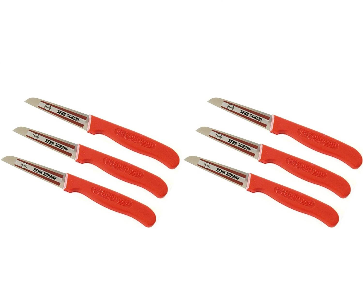 Neustanlo Schälmesser 6 Stück Kartoffelschälmesser sehr scharf roter Kunststoffgriff Küchenmesser