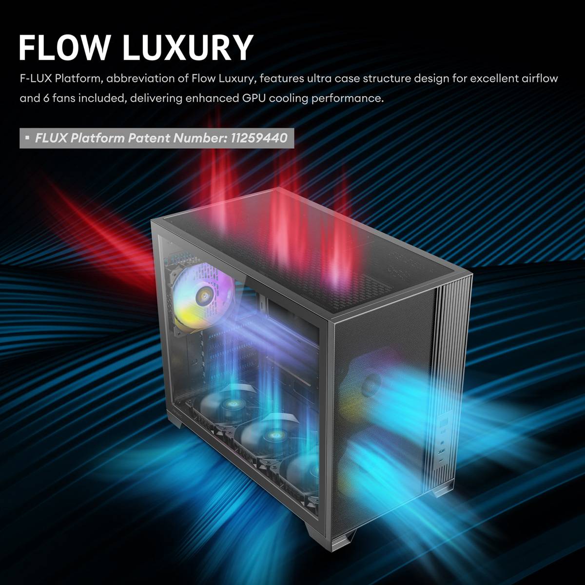 Tower-PC mit Bewerbung des „Flow Luxury
