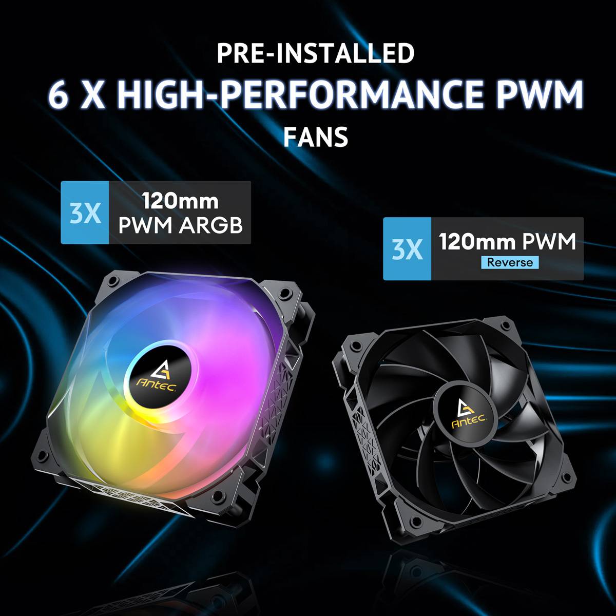 PRE-INSTALLIERTE 6 X HOCHLEISTUNGS-PWM-LÜFTER