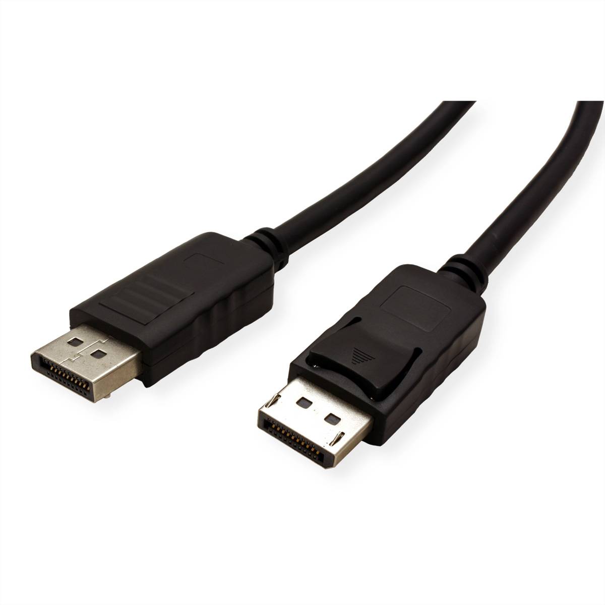 DisplayPort-Kabel mit zwei Anschlüssen, typischerweise verwendet zur Übertragung von hochauflösendem Audio und Video zwischen Geräten wie Monitoren und Computern.
