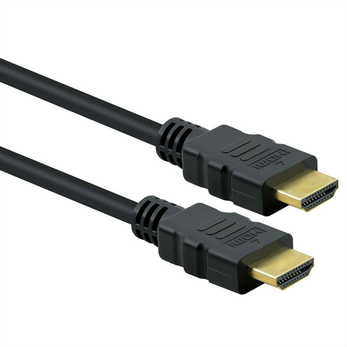 Zwei HDMI-Kabel mit vergoldeten Anschlüssen, parallel zueinander auf einem weißen Hintergrund.