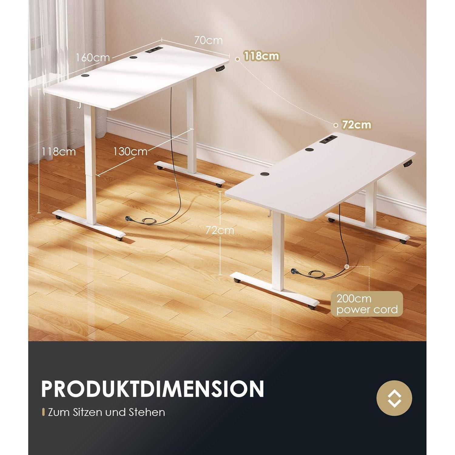 Höhenverstellbarer Schreibtisch 160cm Elektrisch USB Standing Desk