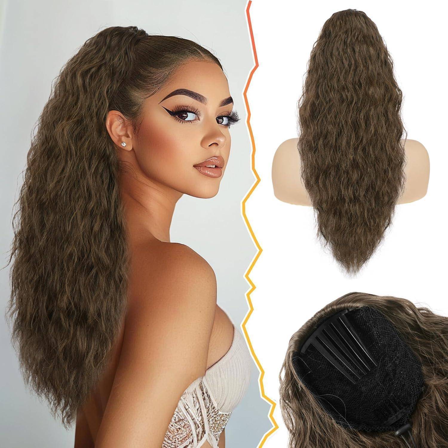 Lockige Ponytail Extension 56cm Mittleres Braun Haarverlängerung