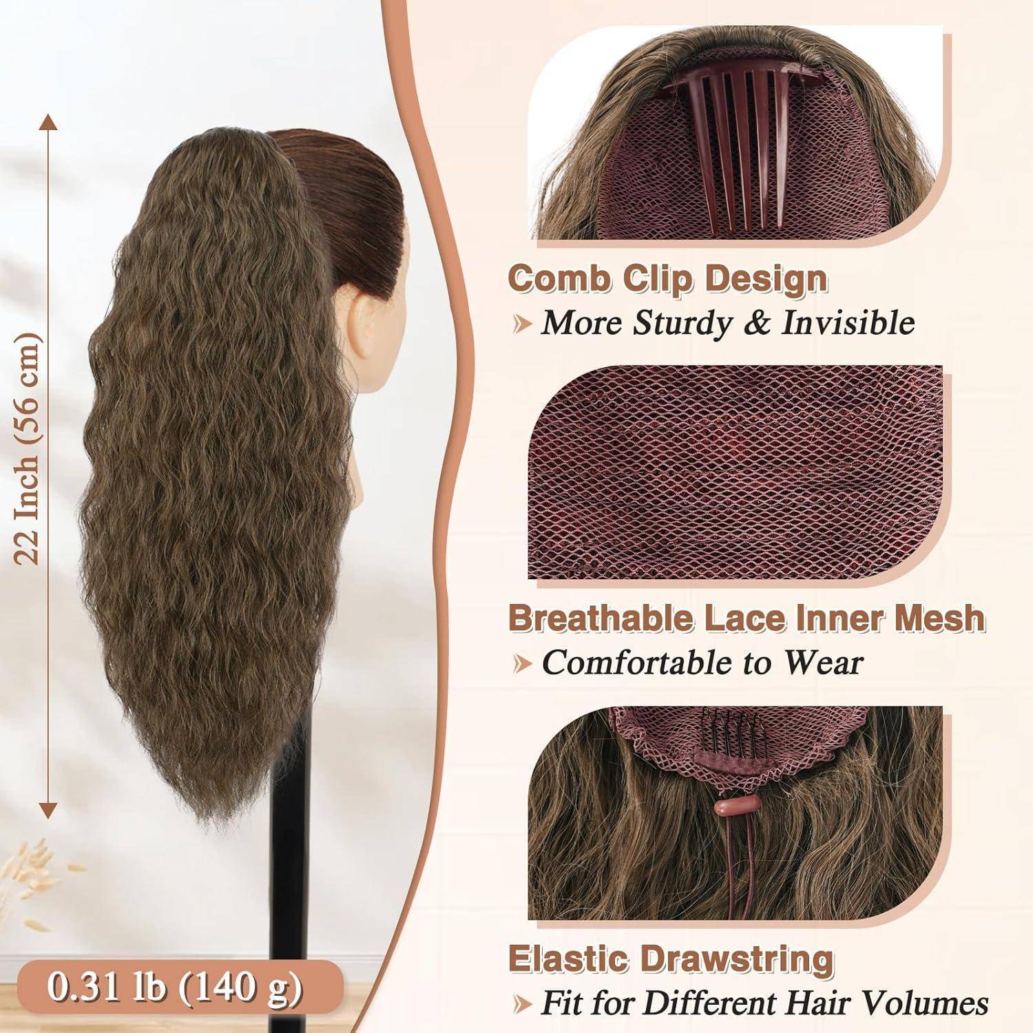 Lockige Ponytail Extension 56cm Mittleres Braun Haarverlängerung