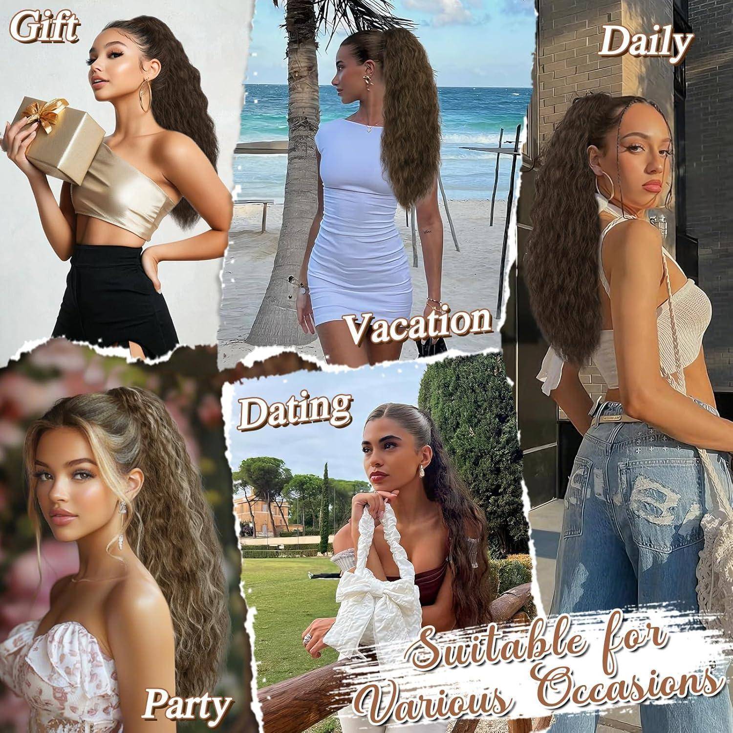 Lockige Ponytail Extension 56cm Mittleres Braun Haarverlängerung