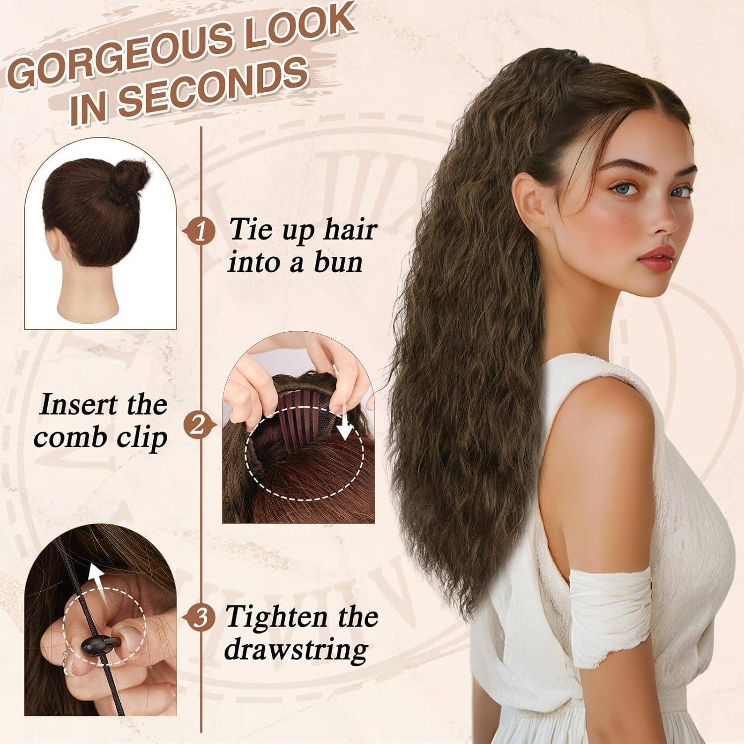 Lockige Ponytail Extension 56cm Mittleres Braun Haarverlängerung