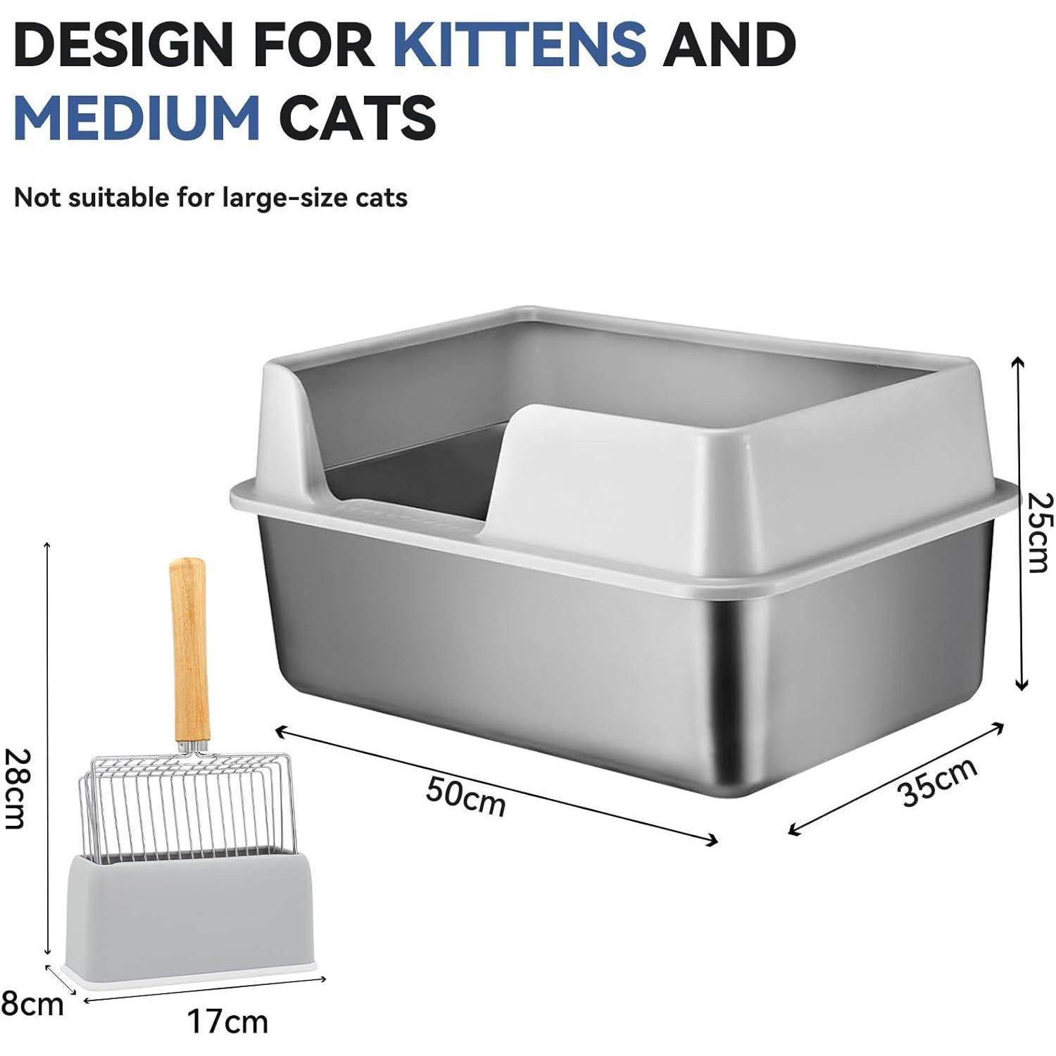 Katzenklo Edelstahl XXL offen hoher Rand Grau 50*35*25CM