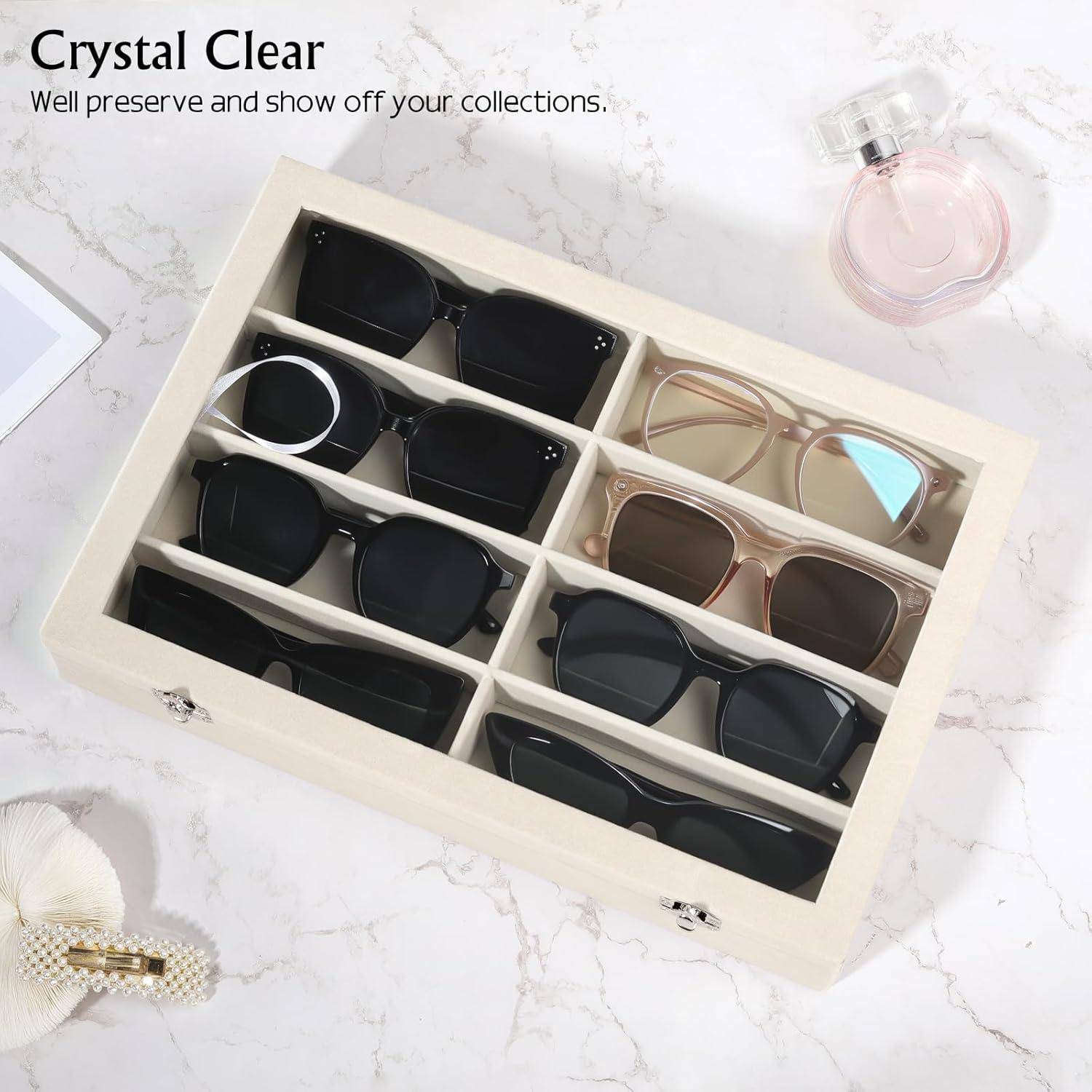 Brillenbox 8 Fächer Samt Organizer H-8 fächer mit deckel beige