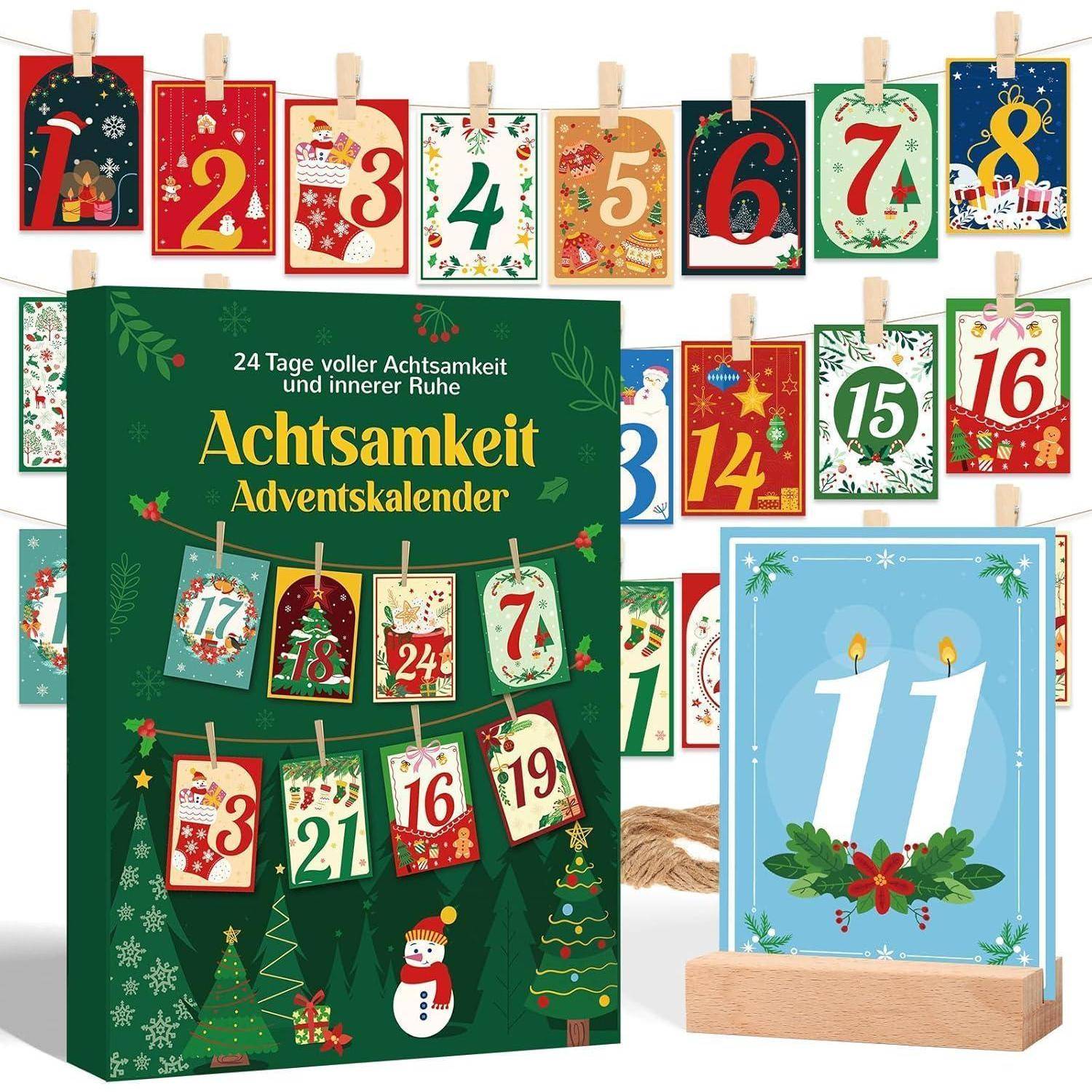 Adventskalender 2025 Karten Selbstliebe Sprüche Holzfuß Achtsamkeit