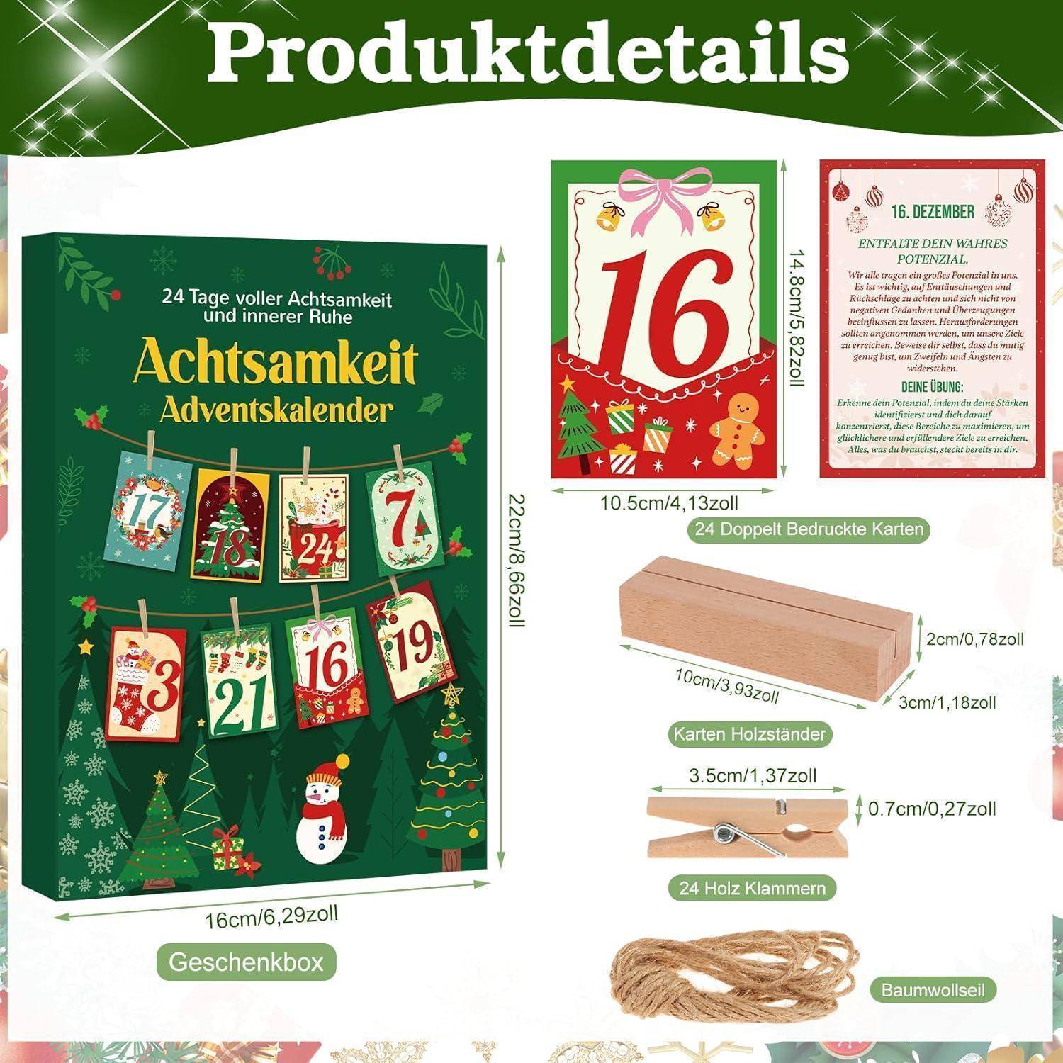 Adventskalender 2025 Karten Selbstliebe Sprüche Holzfuß Achtsamkeit