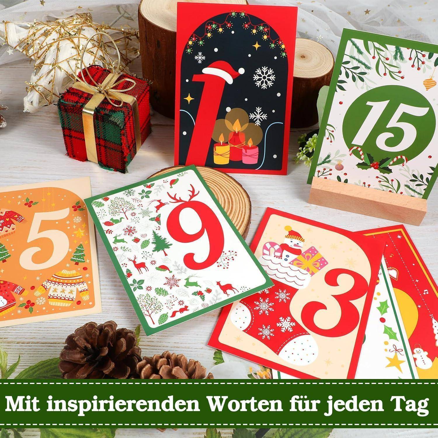 Adventskalender 2025 Karten Selbstliebe Sprüche Holzfuß Achtsamkeit