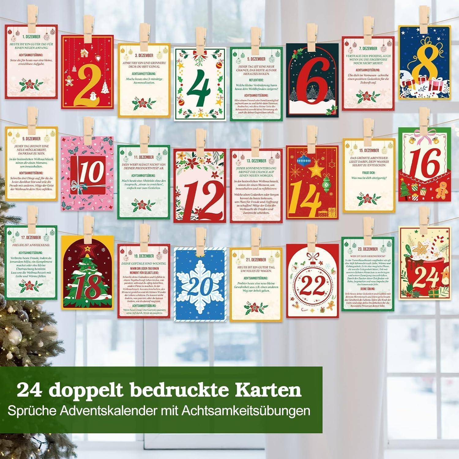 Adventskalender 2025 Karten Selbstliebe Sprüche Holzfuß Achtsamkeit
