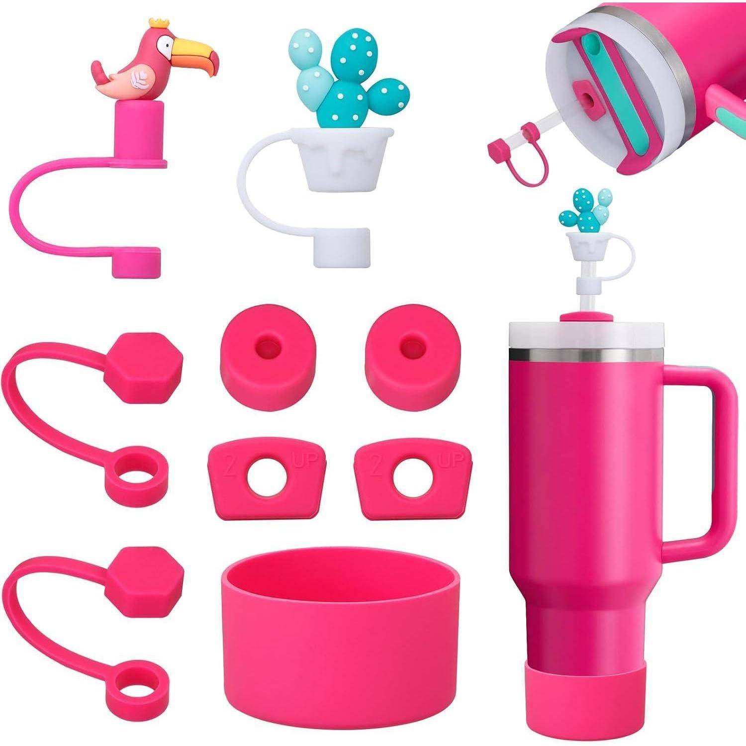 Zubehörset Silikonstopfen Strohdeckel Hülle 1200ml 850ml Pink Parade