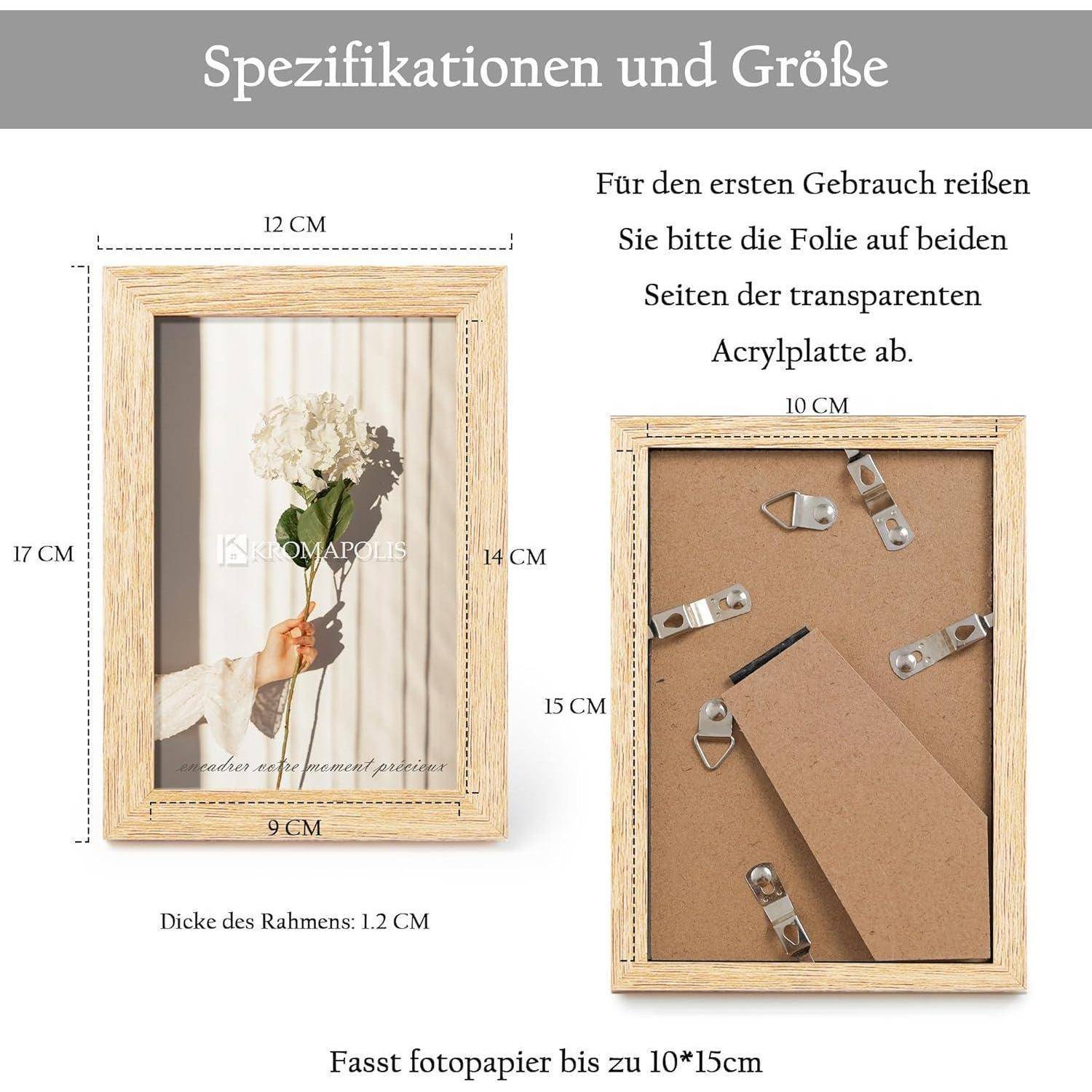 Bilderrahmen 10 MDF Drehverschluss Rückwand 10x15 cm Eiche 10x