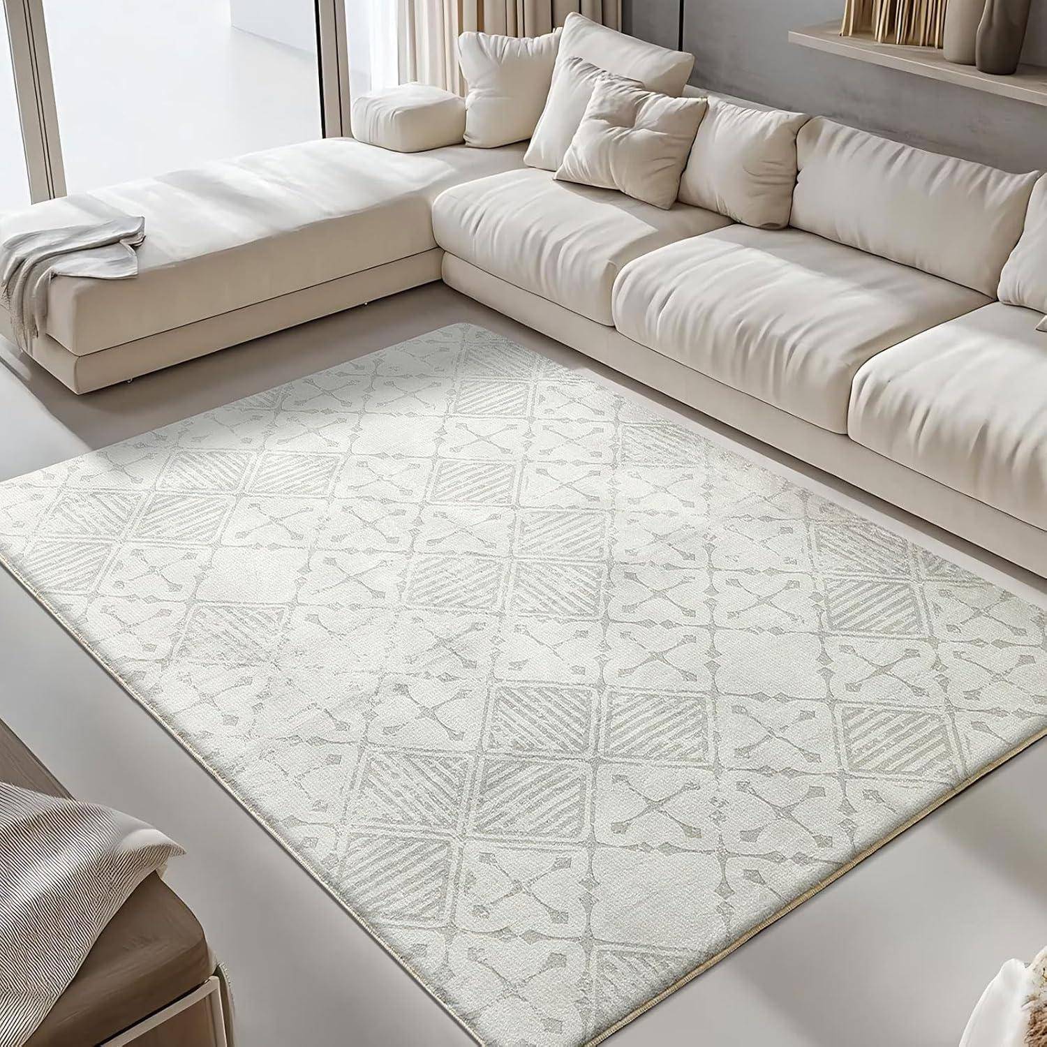 Teppich Kurzflor 160 x 200 cm (Rechteckig) Creme Hellgrau Weiß